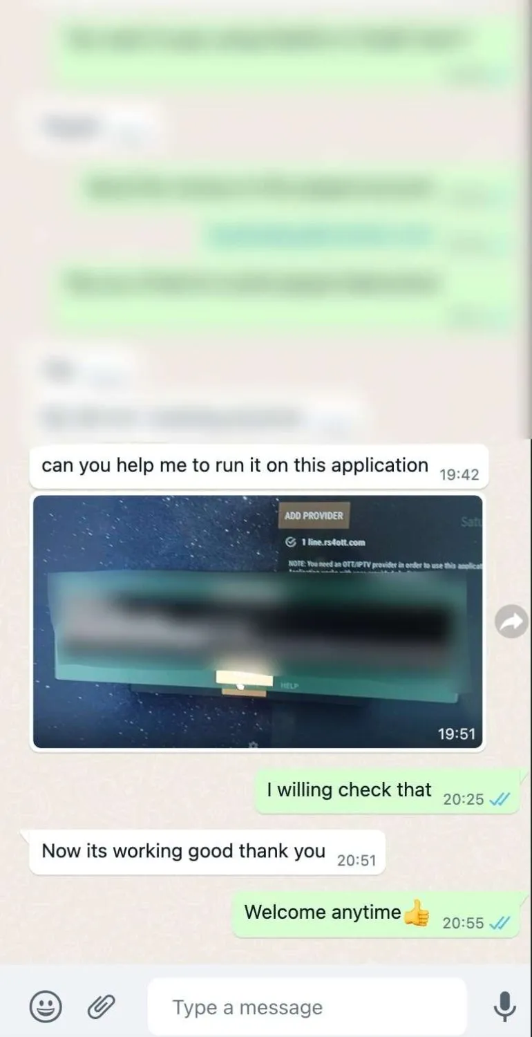 Screenshot of a customer message about IPTV Pro